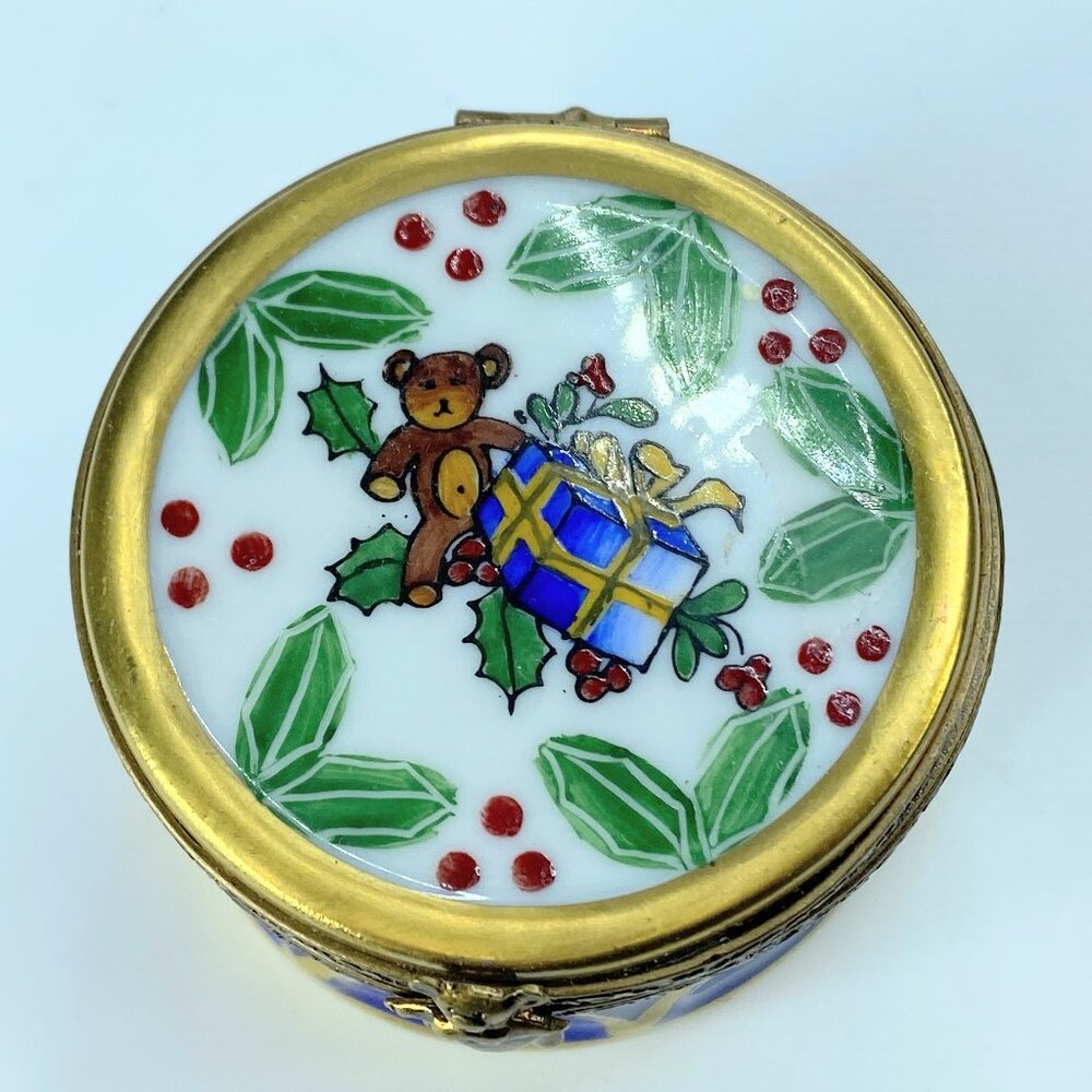 Hand Painted Limoge Teddy Bear Drum A73
